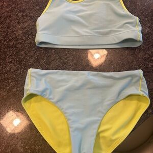 Athleta girls reversible Two-Piece Swim Set in Light Blue and neon Yellow